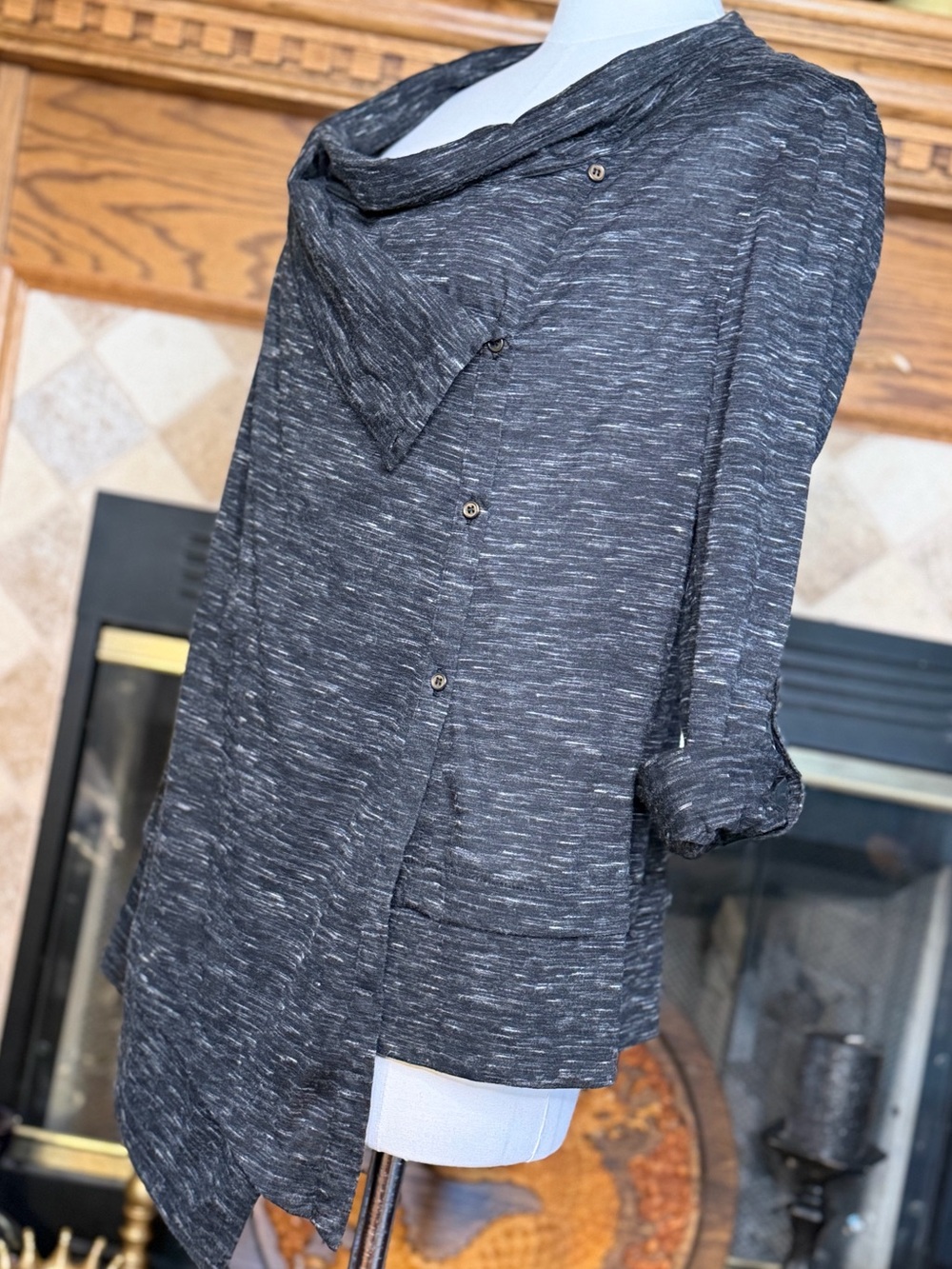 Mystree Charcoal Heather Asymmetrical Button-Front Jacket Women’s Size Medium
